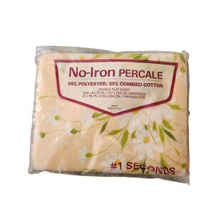 # 1 Seconds Double Flat Sheet Daisy Floral No-Iron Percale 50% Combed Cotton VTG